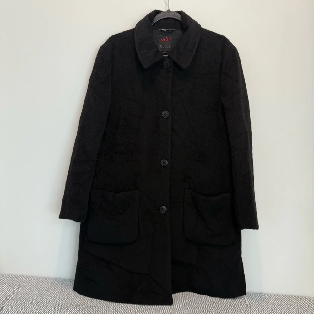 Hilary Radley Baby Llama Wool Blend Overcoat Women 14 Black Incalpaca Jacket